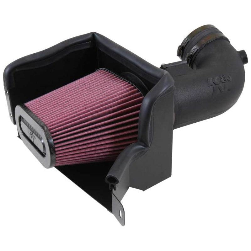 K&N 57 Series intake kit with black HDPE tube, heat shield, and red oiled cotton air filter for 2014-2015 Corvette Stingray.