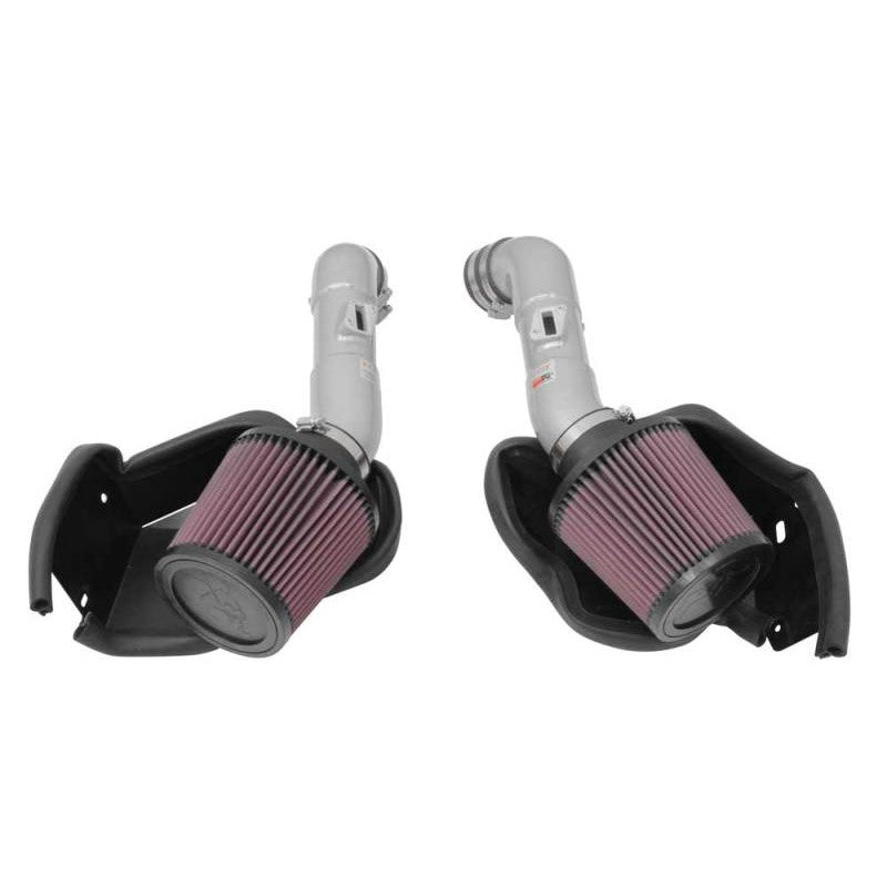 K&N 69-7083TS Typhoon dual silver short ram intake system with red oiled filters and heat shields for Infiniti Q50 3.7L