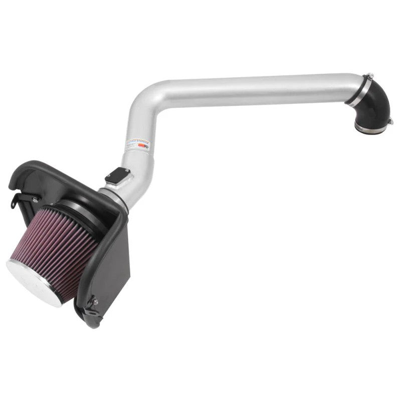 K&N 77-1570KS performance intake system with silver aluminum tube and red oiled air filter for 2014-2018 Jeep Cherokee