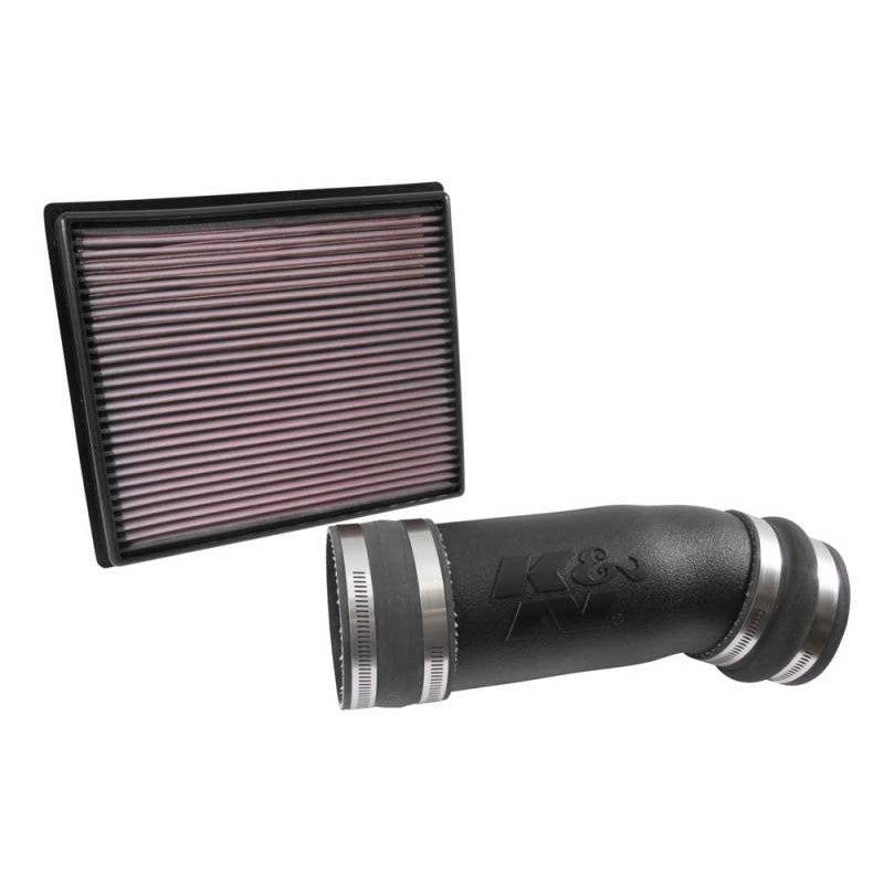 K&N 57-Series performance air intake kit with CAD-designed tube and high-flow air filter for Toyota Tundra and Sequoia.