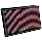 K&N 33-5039 drop-in high-flow replacement panel air filter with red oiled cotton gauze media
