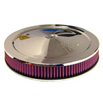 K&N 60-1263 14-inch round custom air cleaner assembly with red filter media and 5.125-inch mounting bore.