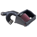 K&N 63-2593 AirCharger intake system with black HDPE tube, heat shield, and red oiled cotton air filter
