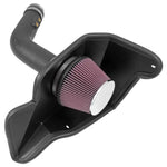 K&N 57 Series FIPK intake kit 57-2594 featuring a black HDPE tube, red oiled cotton filter, and custom heat shield.