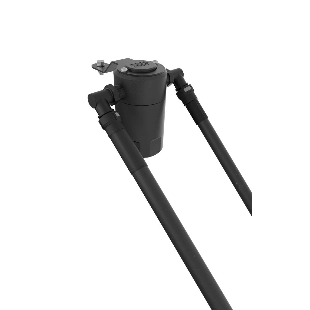 K&N 81-0830 Air Oil Separator with black reservoir and factory-style quick-connect hoses for Ford Mustang EcoBoost 2.3L