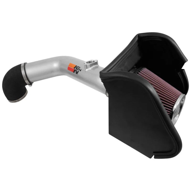K&N 77 Series air intake system with mandrel-bent aluminum tube and oiled cotton filter for 2016-2018 Nissan Titan XD.