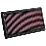 K&N 33-3080 replacement high-flow air filter with red pleated oiled cotton media and black flexible frame.