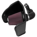 K&N 57 Series performance intake system featuring a black HDPE tube, oiled cotton conical filter, and custom heat shield.