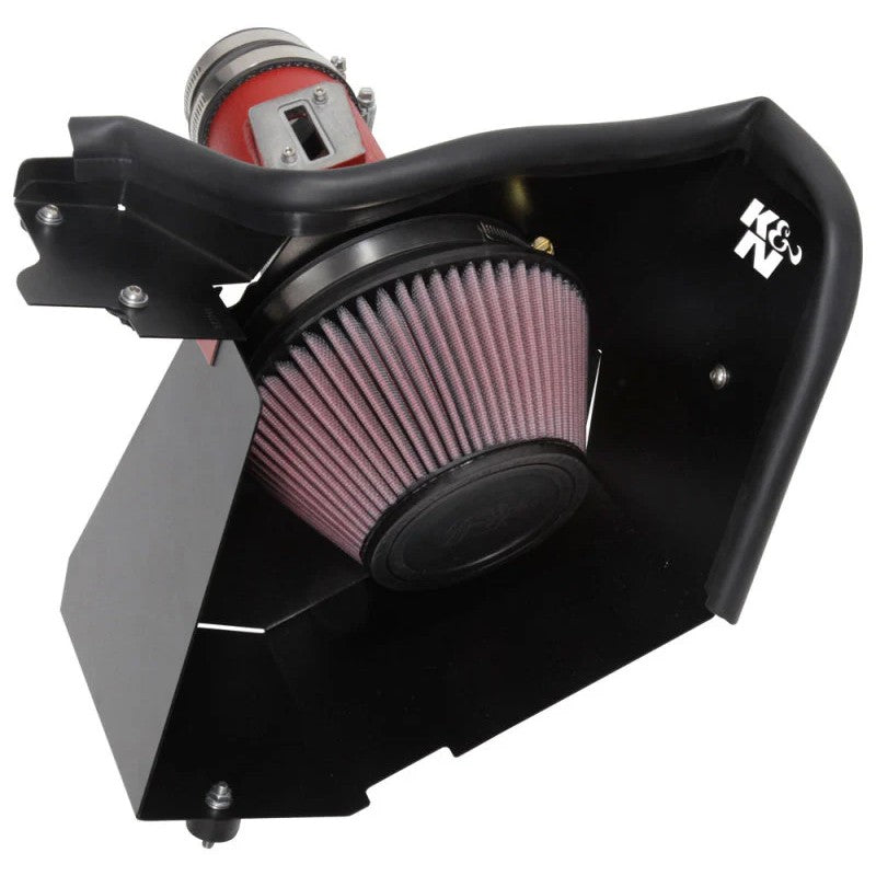 K&N Typhoon air intake system with wrinkle red mandrel-bent aluminum tube and conical air filter for Honda Civic Type R