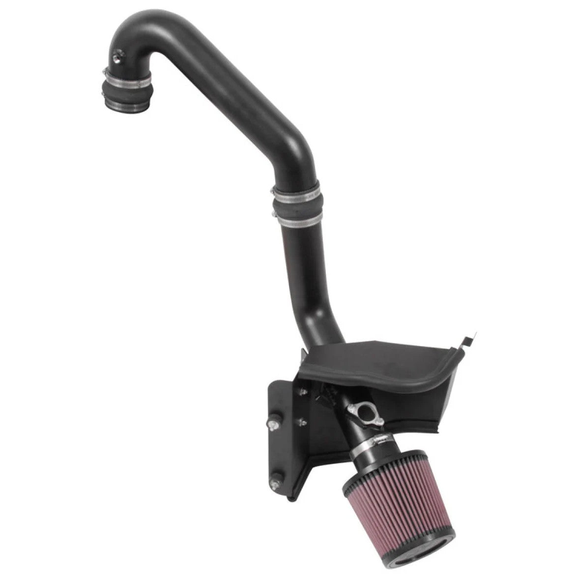 K&N Typhoon short ram air intake system with black aluminum tube and red conical air filter for 2.0L Subaru engines