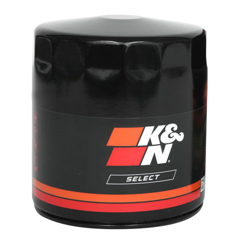 K&N Select SO-1010 white spin-on oil filter featuring a fluted canister design for easy removal.