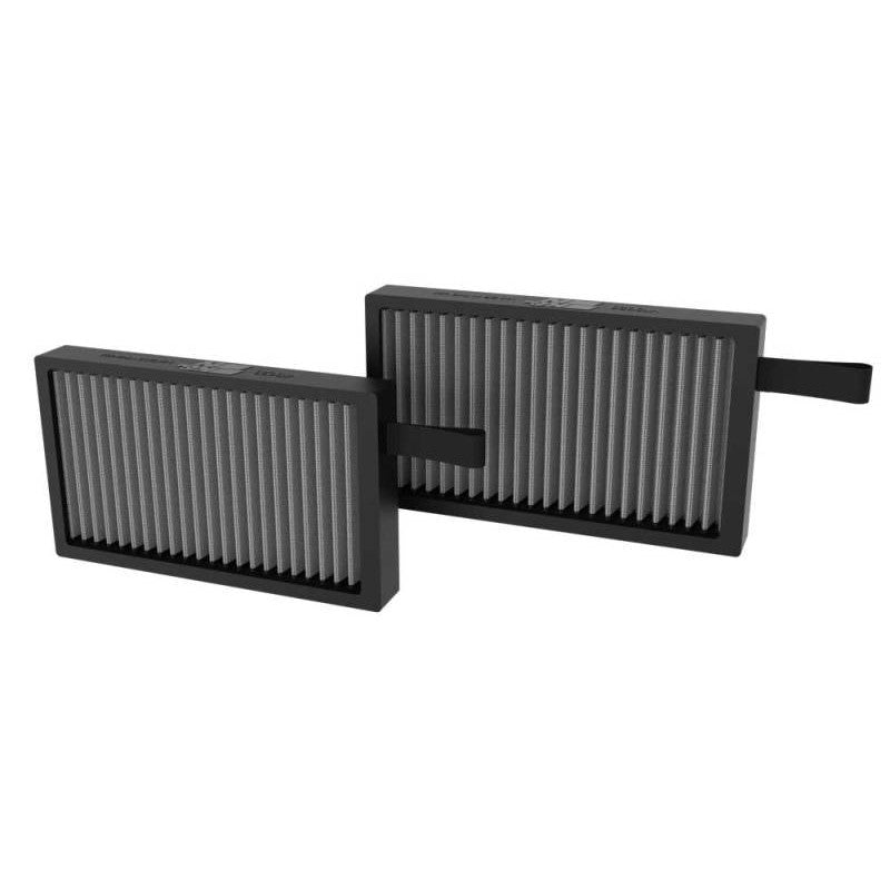 K&N VF3023 washable cabin air filter pair with signature red filter media and black frames for Tesla Model 3 and Model Y.
