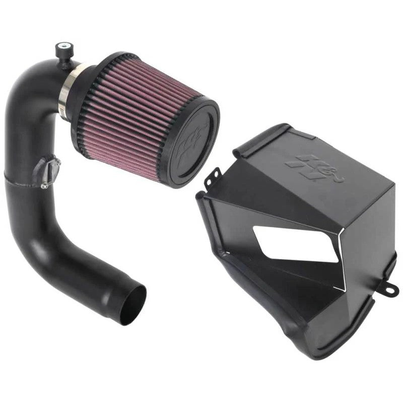 K&N Typhoon performance air intake system with textured black aluminum tube and cone filter for 2018-2020 Subaru WRX.