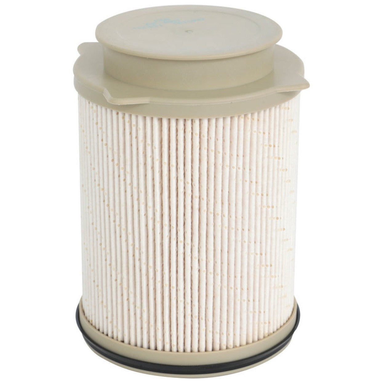 K&N PF-4801 Performance Cartridge Fuel Filter showing the high-flow cellulose glass media for 6.7L diesel engines.