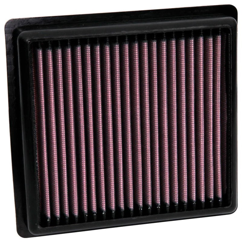 K&N 33-3154 high-flow replacement air filter with red pleated oiled cotton media and black rubber frame.