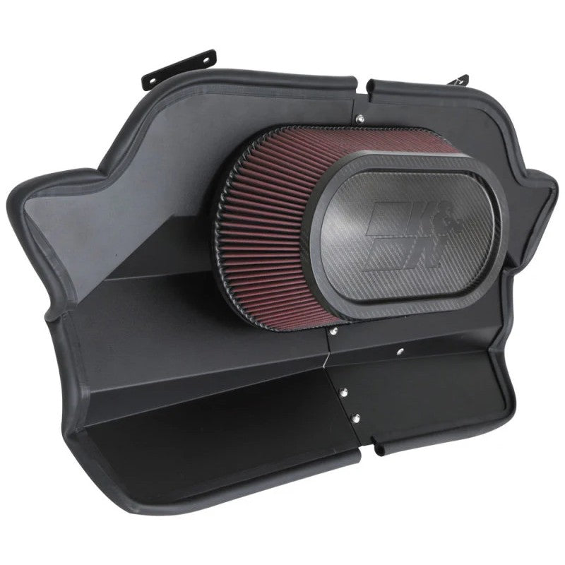K&N AirCharger performance air intake system with black HDPE tube and red conical filter for C8 Corvette
