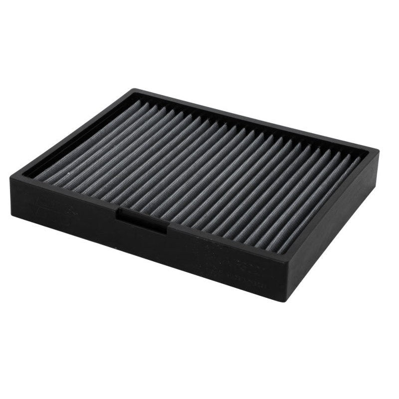 K&N VF3021 washable cabin air filter featuring white pleated filtration media and a durable black frame.