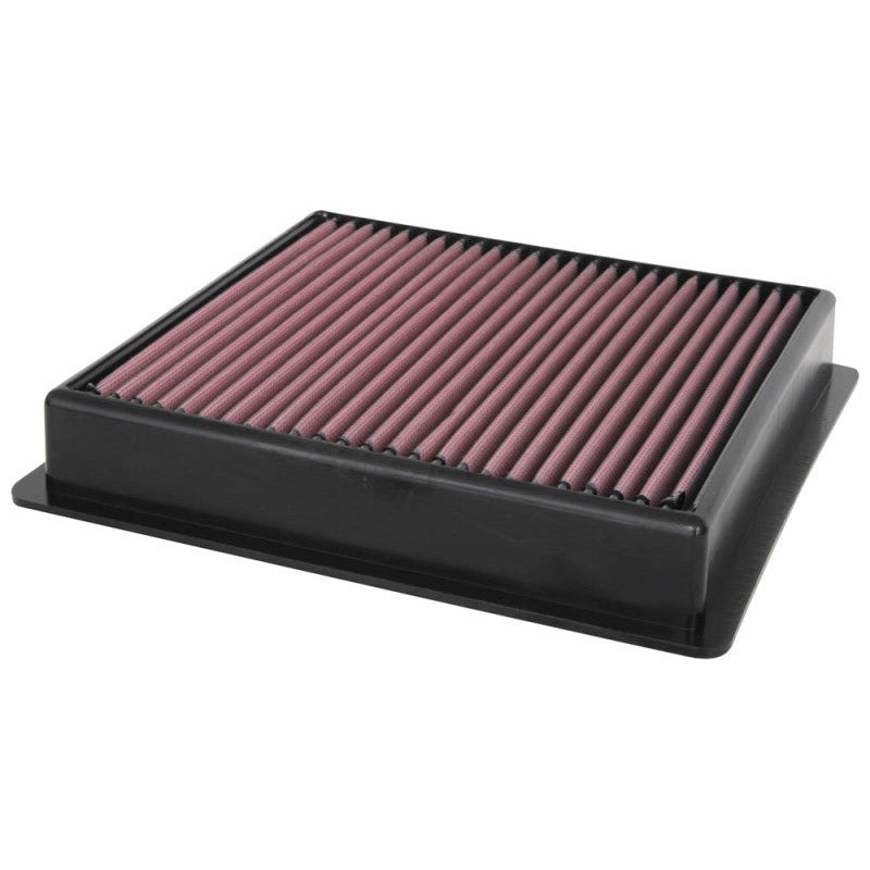 K&N 33-5100 High-Flow drop-in replacement air filter with red layered oiled cotton media.