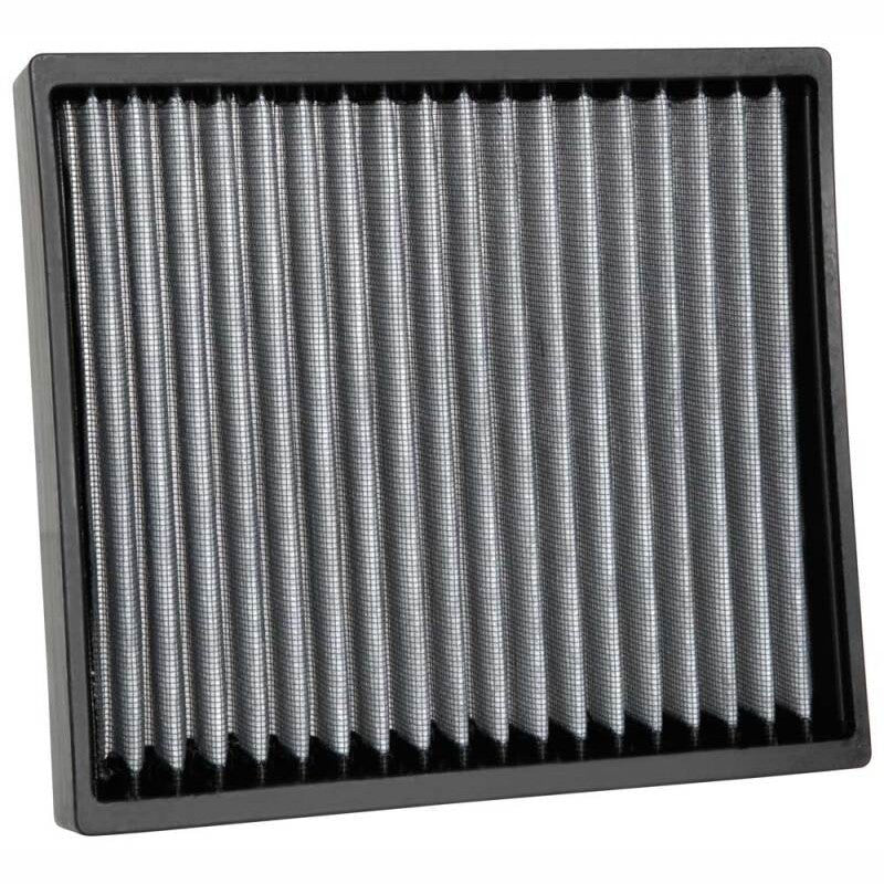 K&N Heavy Duty reusable cabin air filter VF8004 featuring pleated filtration media and a durable black frame.