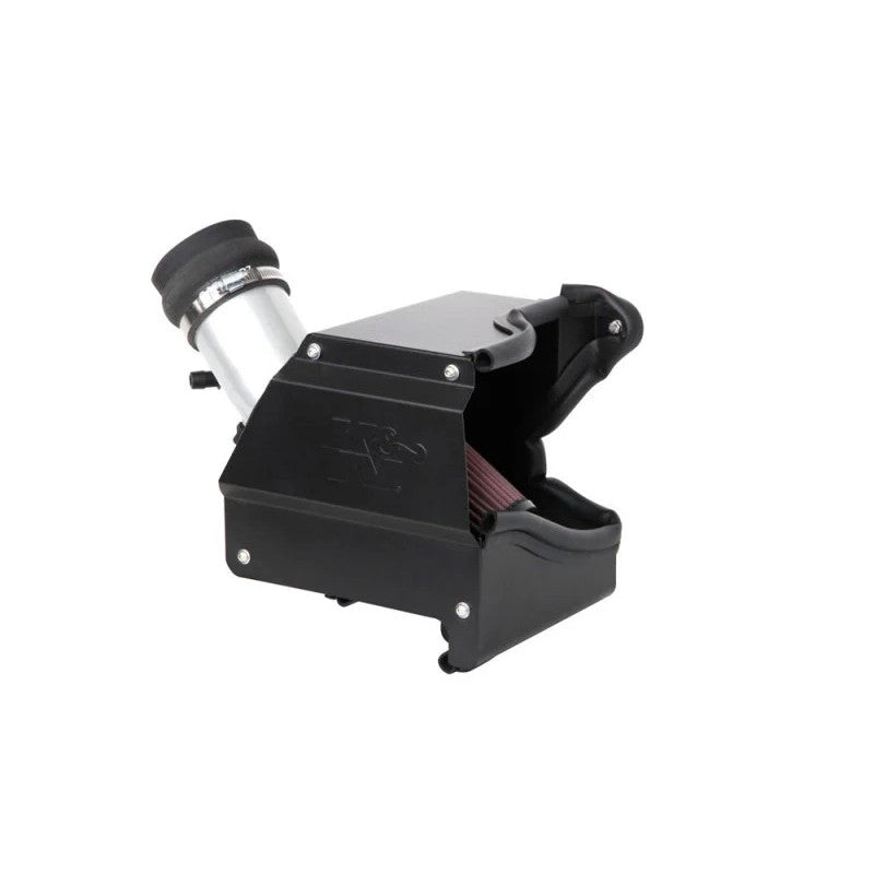 K&N 77-5300KS performance air intake with mandrel-bent aluminum tube and red oiled cotton filter.