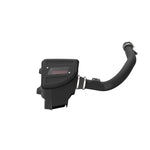 K&N air intake system with black HDPE tube, heat shield, and red oiled cotton air filter for 3.0L Ram Diesel.