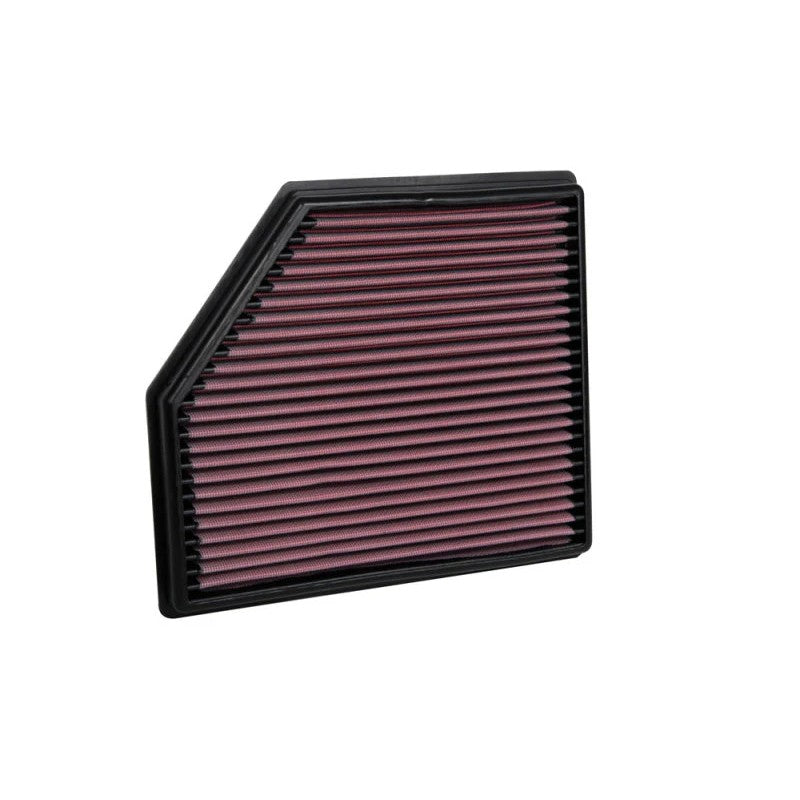 K&N 33-5102 high-flow oiled cotton replacement panel air filter with red pleated media for Cadillac CT4 and CT5 2.0L.