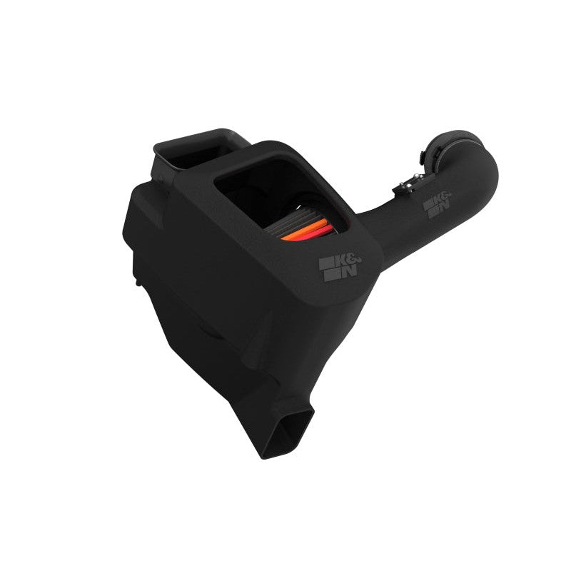 K&N NextGen Cold Air Intake system featuring a black HDPE intake tube, custom air box, and red oil-free Dryflow filter.