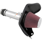 K&N 69 Series Typhoon cold air intake 69-4526TS with silver aluminum tube, heat shield, and red conical air filter