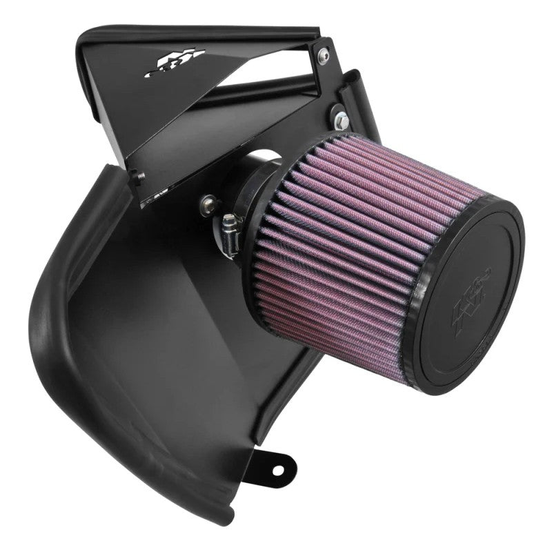 K&N Typhoon air intake with silver mandrel-bent aluminum tube and red oiled conical air filter for 2.0L Audi