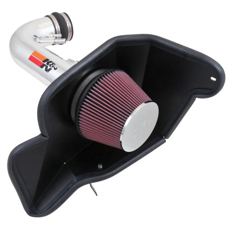 K&N 69-3535TP Typhoon cold air intake kit with silver mandrel-bent aluminum tube and red oiled cotton air filter