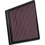 K&N 33-3075 replacement air filter featuring red pleated oiled cotton media and a black flexible perimeter seal.