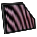 K&N 33-5047 high-flow drop-in air filter with red oiled cotton media for 2016-2024 Chevrolet Camaro 6.2L.