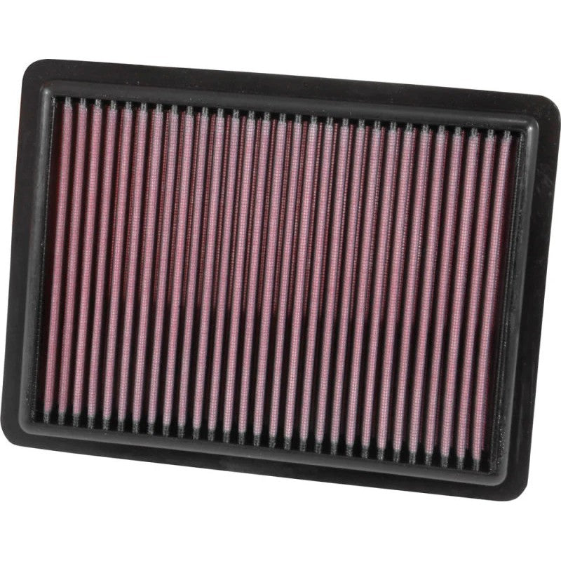 K&N 33-3096 high-flow oiled cotton drop-in replacement air filter with black rubber frame