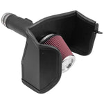 K&N 63-6018 AirCharger intake system with black HDPE tube, heat shield, and red oiled cotton air filter
