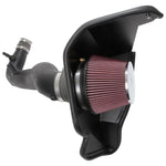 K&N 63-2606 AirCharger intake system with black HDPE tube and red conical air filter for Ford Mustang EcoBoost