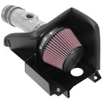 K&N Typhoon performance air intake system with silver aluminum tube and red conical filter for 2018-2022 Honda Accord.