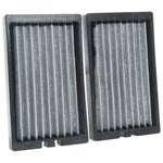 Set of two white pleated K&N washable cabin air filters with black frames for 2018-2025 Jeep Wrangler and Gladiator.