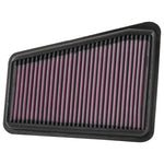 K&N 33-5067 high-flow drop-in air filter with red oiled cotton media for 3.3L Genesis G70 and Kia Stinger left air box.