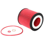 K&N HP-7014 high-flow cartridge oil filter with pleated filtration media and replacement O-rings.