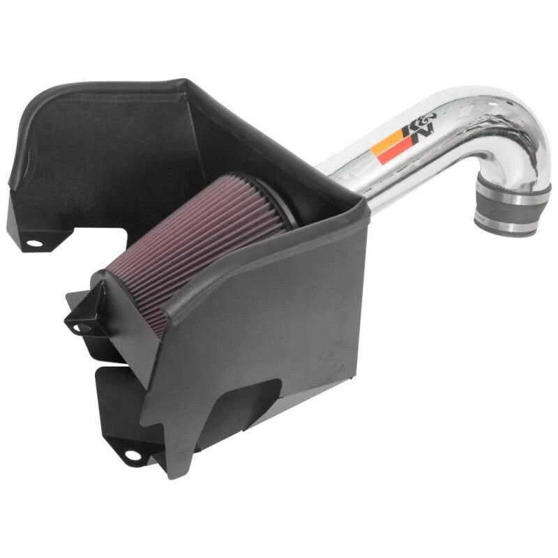 K&N 77 Series high-flow intake kit with mandrel-bent aluminum tube and red oiled cotton filter for Ram 1500 5.7L