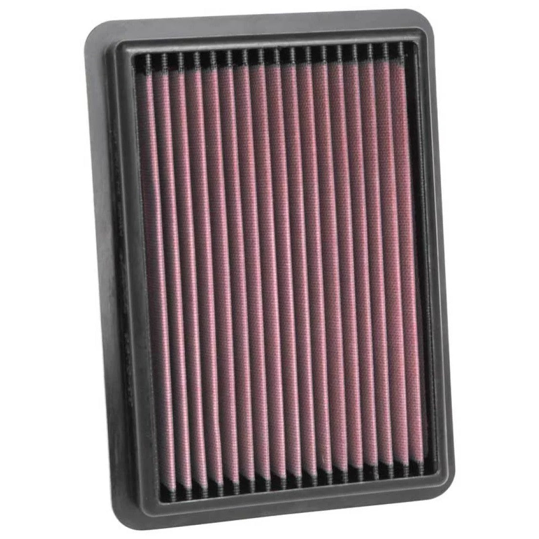 K&N High-Flow washable air filter 33-5096 with pleated red oiled cotton media for Mazda engines.