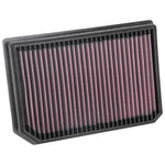 K&N 33-3133 drop-in high-flow air filter with red pleated cotton gauze and black flexible sealing frame.