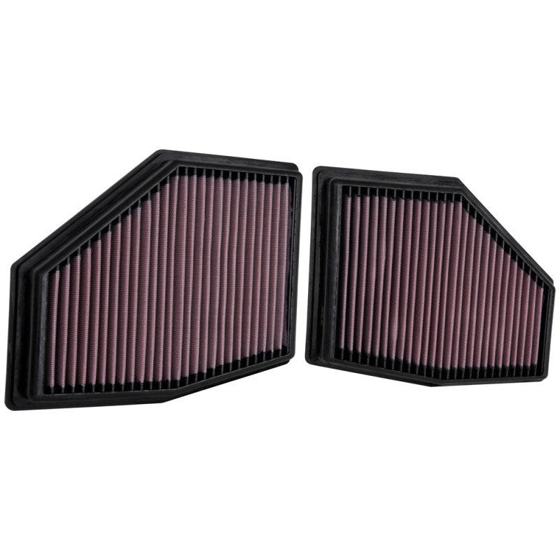Set of two K&N 33-3155 high-flow washable oiled cotton air filters for 2020-2026 BMW 4.4L engines.
