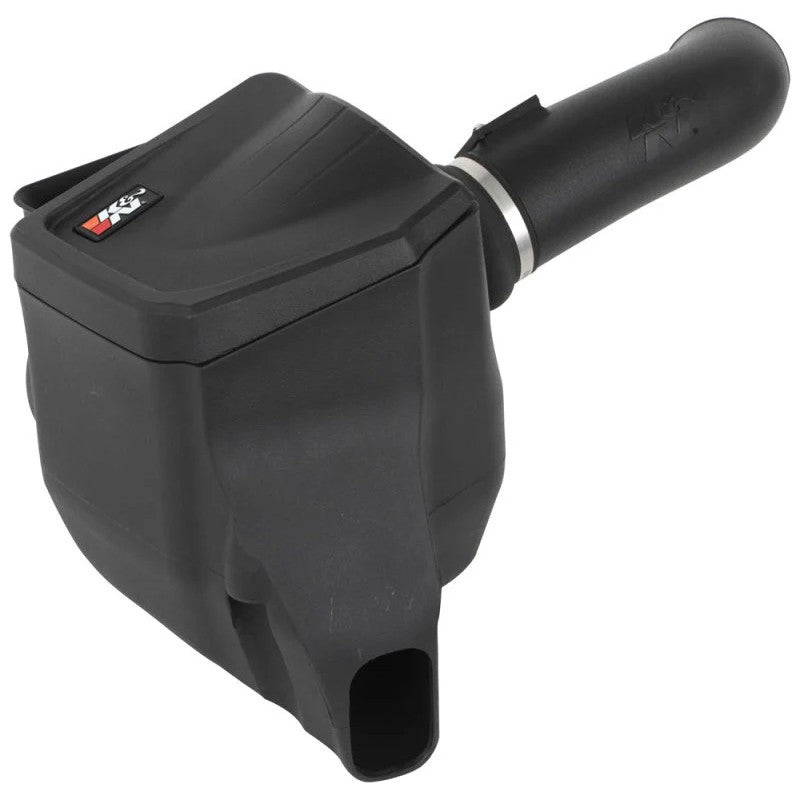 K&N 63-3119 performance intake system featuring a black HDPE tube, enclosed air box, and red conical air filter.