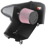 K&N Typhoon performance air intake system with silver intake tube and oiled cotton conical filter for Hyundai Elantra.