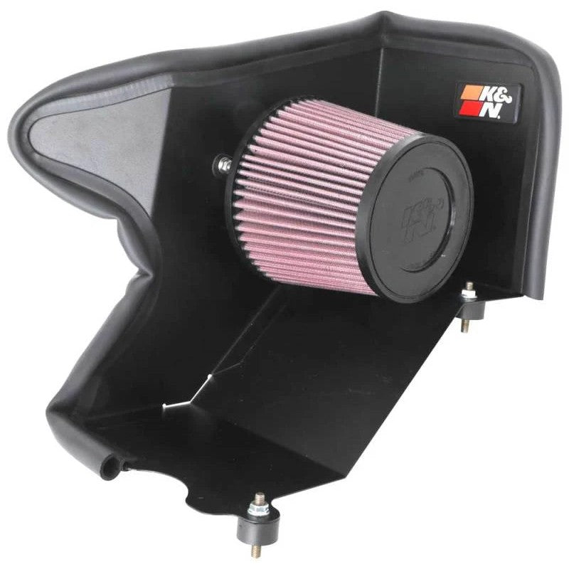 K&N Typhoon performance air intake system with silver intake tube and oiled cotton conical filter for Hyundai Elantra.