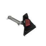 K&N Typhoon 69-5329TC cold air intake with silver mandrel-bent aluminum tube and red conical high-flow air filter.