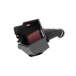 K&N 63-1590 Performance Intake System with black HDPE tube, red oiled cotton filter, and custom heat shield.