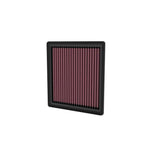 K&N 33-5140 high-flow engine air filter with red oiled cotton media and a durable black frame.