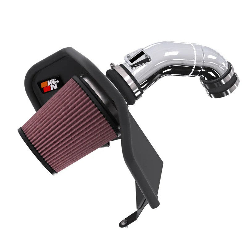 K&N 77 Series air intake system with polished aluminum tube and red conical cotton air filter for 2024-2026 Toyota 2.4L
